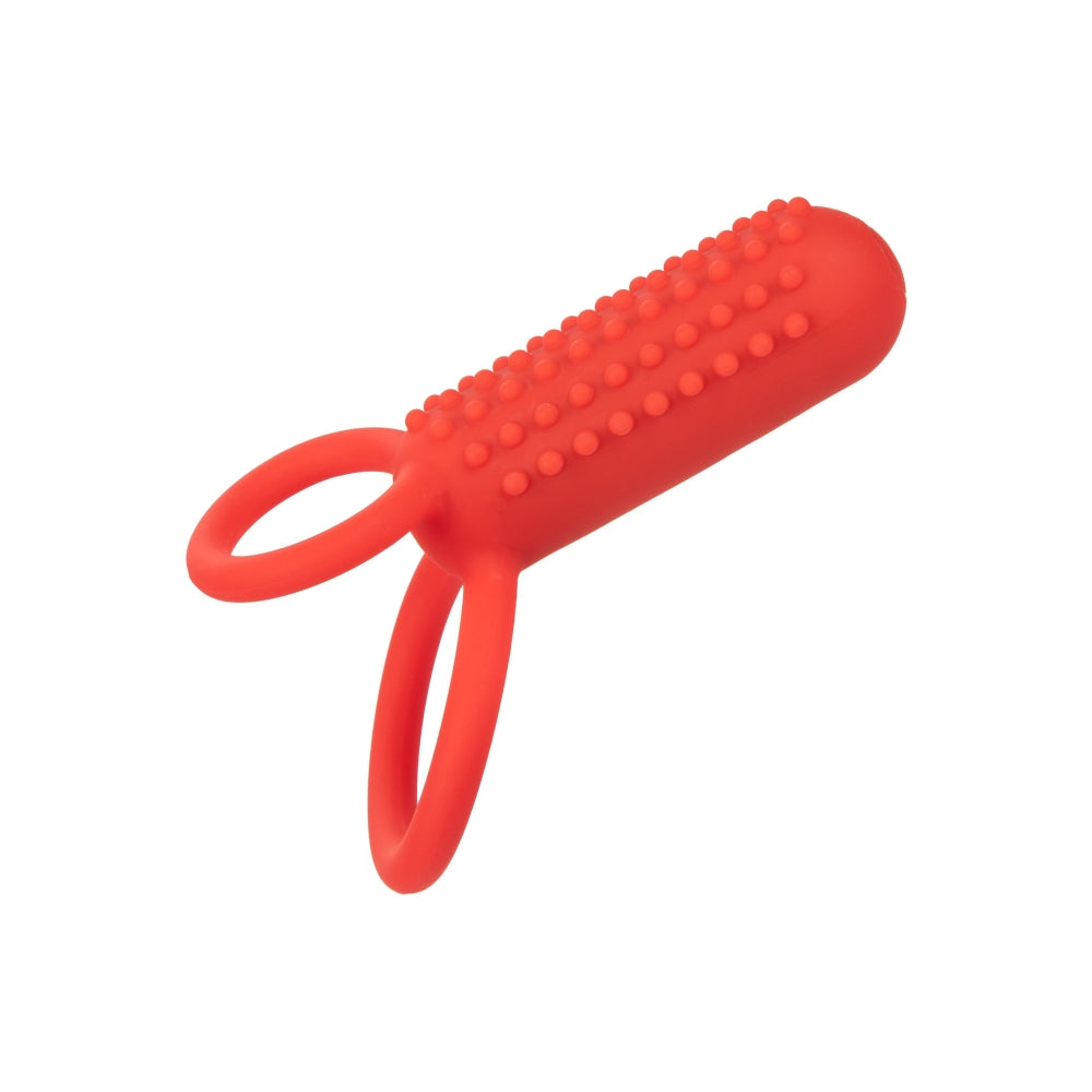 Inel Vibrator Dublu din Silicon CalExotics Vertical Enhancer - 12 Functii Vibratie, Stimulare Intensa pentru Cupluri, Rezistent la Apa, Rosu