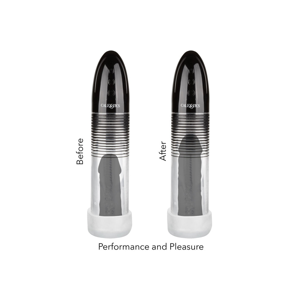 Pompa Pentru Penis CalExotics Automatic Start Pump - 26.75 cm, Negru - Reincarcabil, 3 Moduri de Antrenament - Material durabil pentru o suctiune puternica