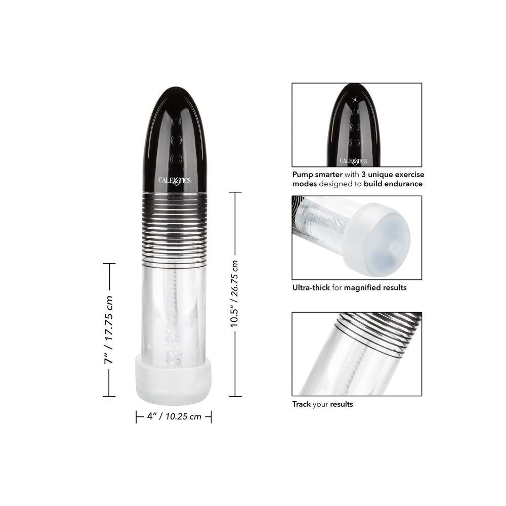 Pompa Pentru Penis CalExotics Automatic Start Pump - 26.75 cm, Negru - Reincarcabil, 3 Moduri de Antrenament - Material durabil pentru o suctiune puternica