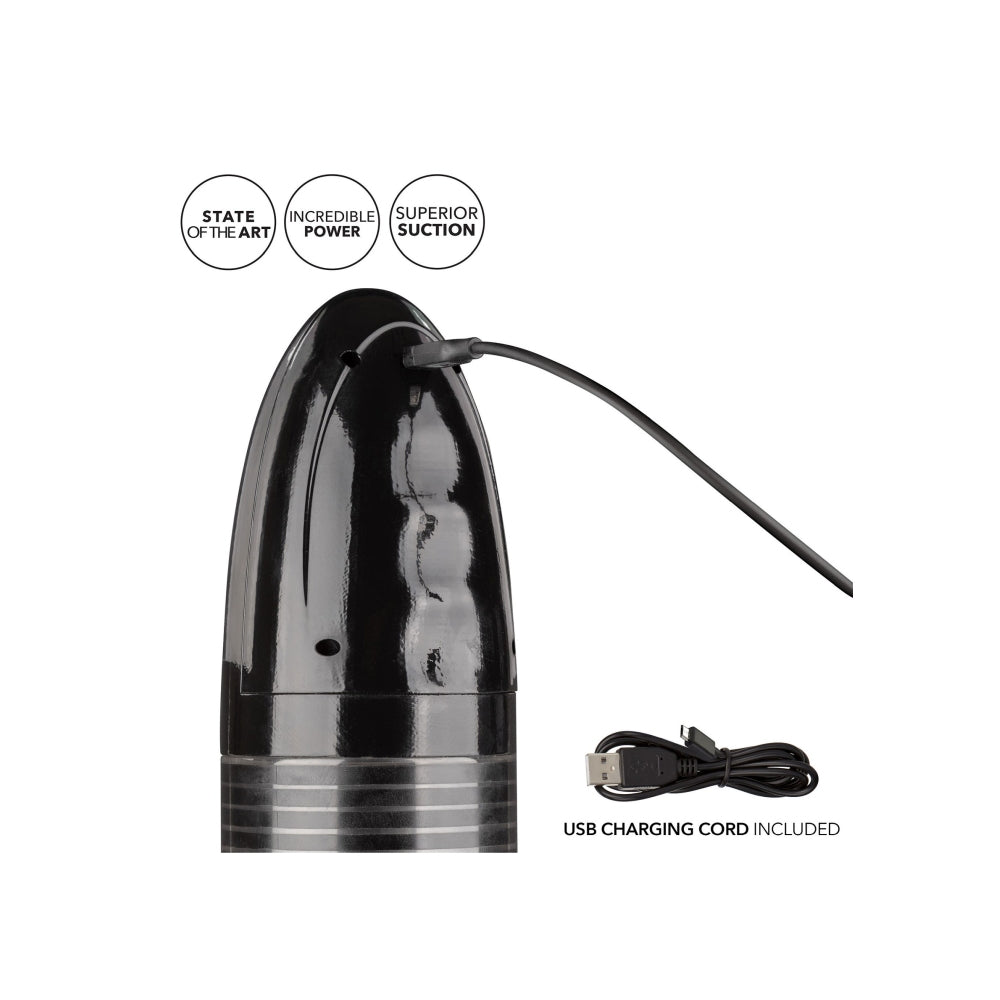 Pompa Pentru Penis CalExotics Automatic Start Pump - 26.75 cm, Negru - Reincarcabil, 3 Moduri de Antrenament - Material durabil pentru o suctiune puternica