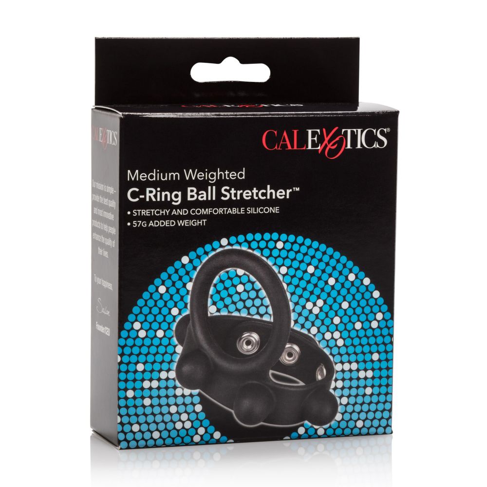 Inel Pentru Penis cu Greutati Calexotics Medium - Negru, 57g - Pentru Exercitii Kegel, un penis mai sanatos - Inel pentru scrot - Marime ajustabila