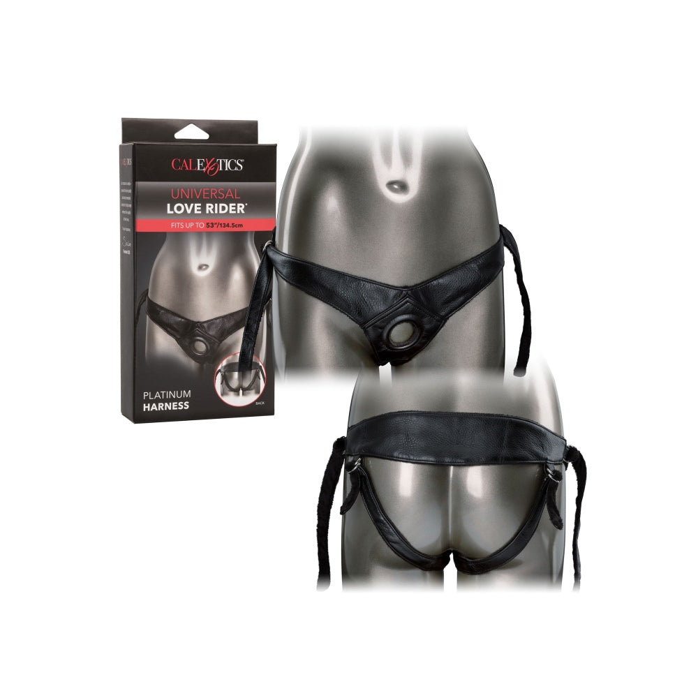 Curea Strap-On CalExotics Universal Lover - ham conceput pentru placere hand-free intensa - curele complet ajustabile, potrivita pentru talie de pana la 134 cm - Inel extensibil, compatibil cu majoritatea dildo-urilor flexibile
