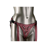 Curea Strap-On CalExotics Her Royal Highness Visiniu - Ham de lux pentru jocuri senzuale - design crotchless, curele ajustabile - fabricat din piele vegana