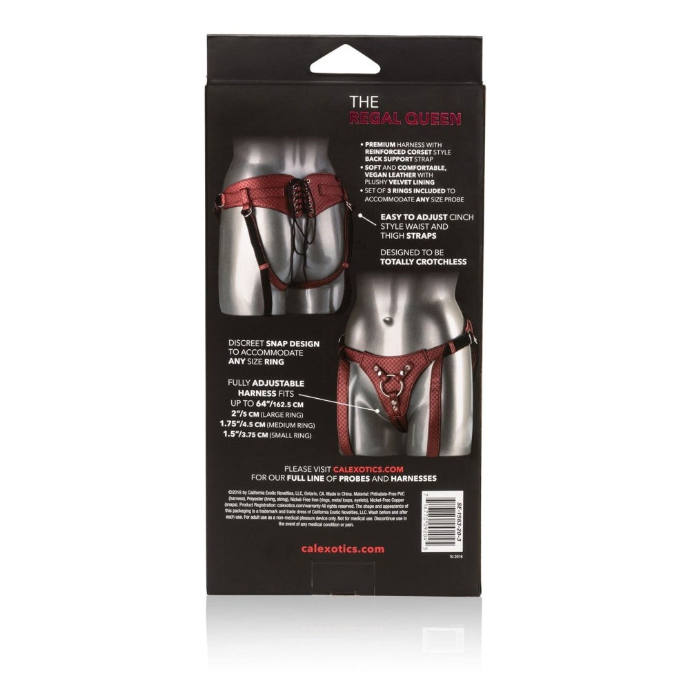 Curea Strap-On CalExotics Her Royal Highness Visiniu - Ham de lux pentru jocuri senzuale - design crotchless, curele ajustabile - fabricat din piele vegana