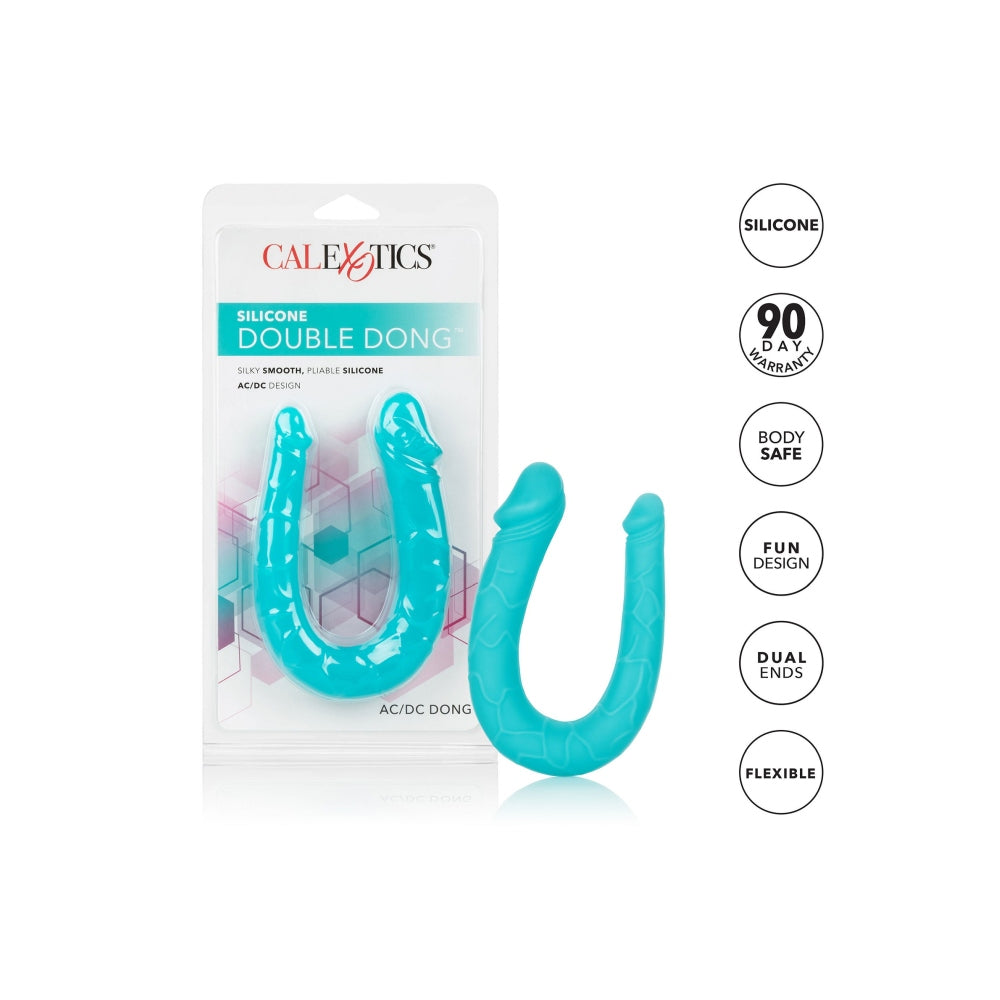 Dildo Dublu CalExotics Silicone AC/DC Dong - Turcoaz, 30 cm - Design cu stimulare unica, forma in U - silicon flexibil cu finisaj satinat