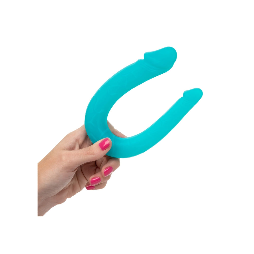 Dildo Dublu CalExotics Silicone AC/DC Dong - Turcoaz, 30 cm - Design cu stimulare unica, forma in U - silicon flexibil cu finisaj satinat