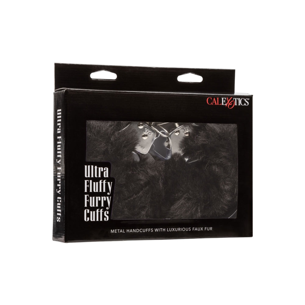 Catuse Pufoase CalExotics Ultra Fluffy Furry Cuffs, cu 2 seturi de chei, pentru adulti, roluri de politist si BDSM - Negru