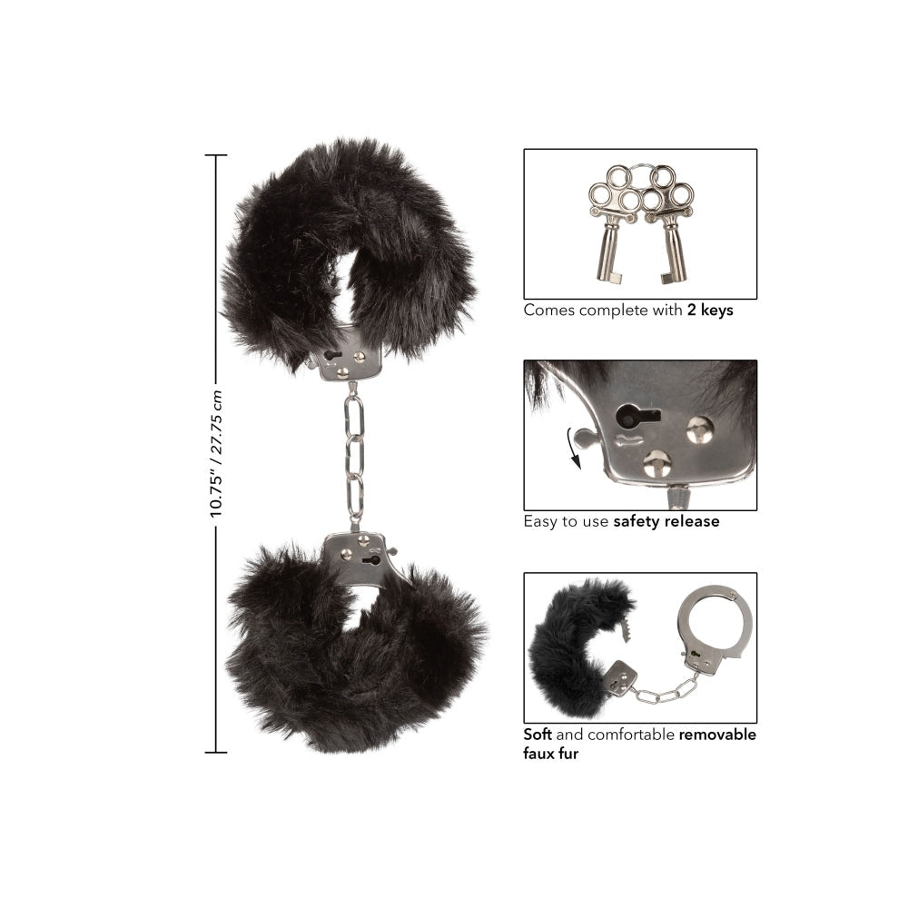 Catuse Pufoase CalExotics Ultra Fluffy Furry Cuffs, cu 2 seturi de chei, pentru adulti, roluri de politist si BDSM - Negru