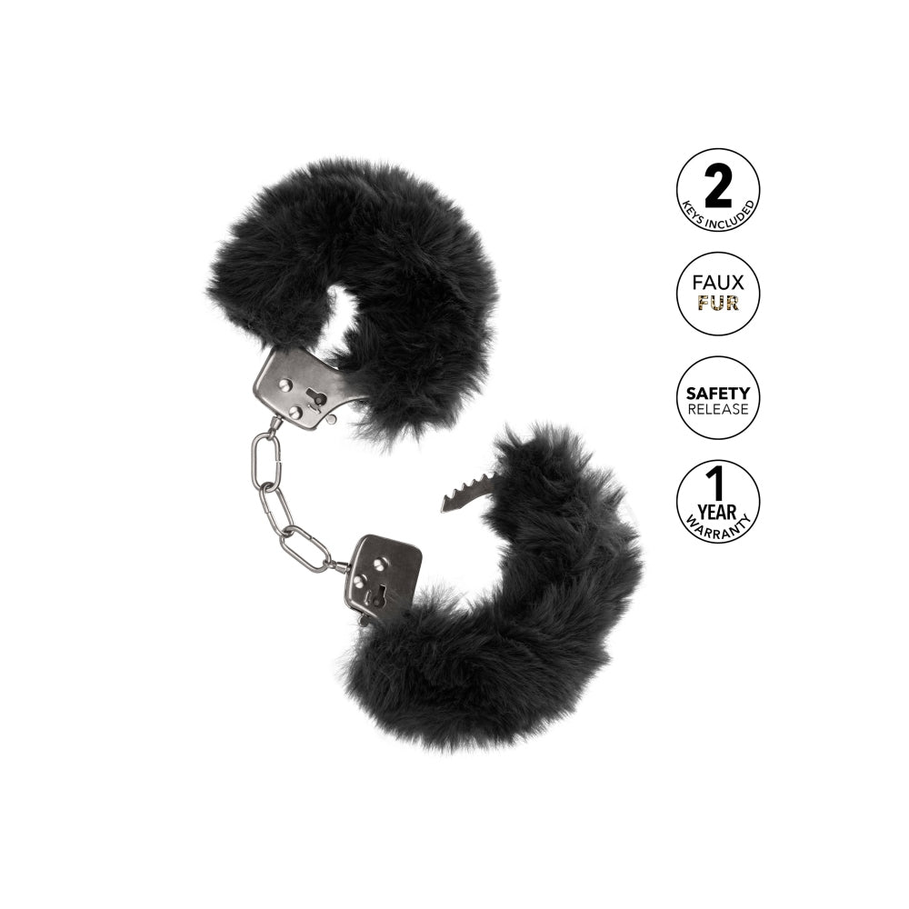 Catuse Pufoase CalExotics Ultra Fluffy Furry Cuffs, cu 2 seturi de chei, pentru adulti, roluri de politist si BDSM - Negru