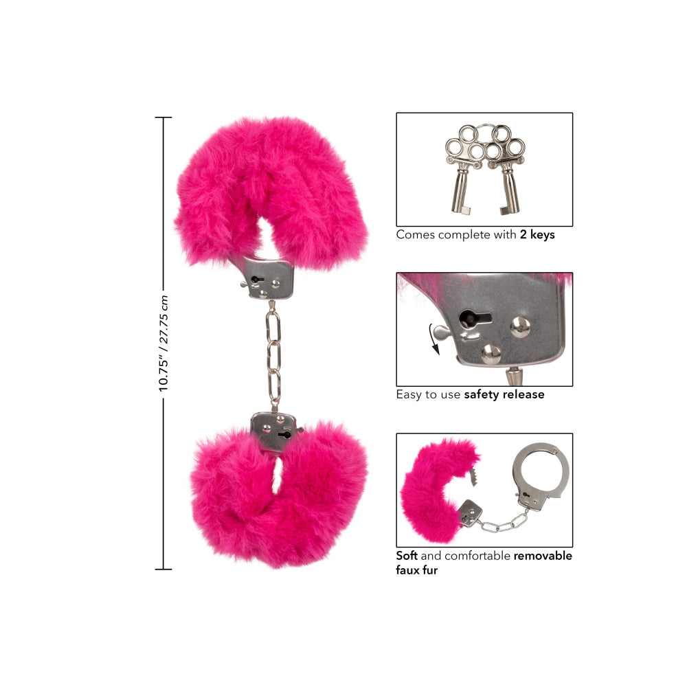 Catuse Pufoase CalExotics Ultra Fluffy Furry Cuffs, cu 2 seturi de chei, pentru adulti, roluri de politist si BDSM - Roz