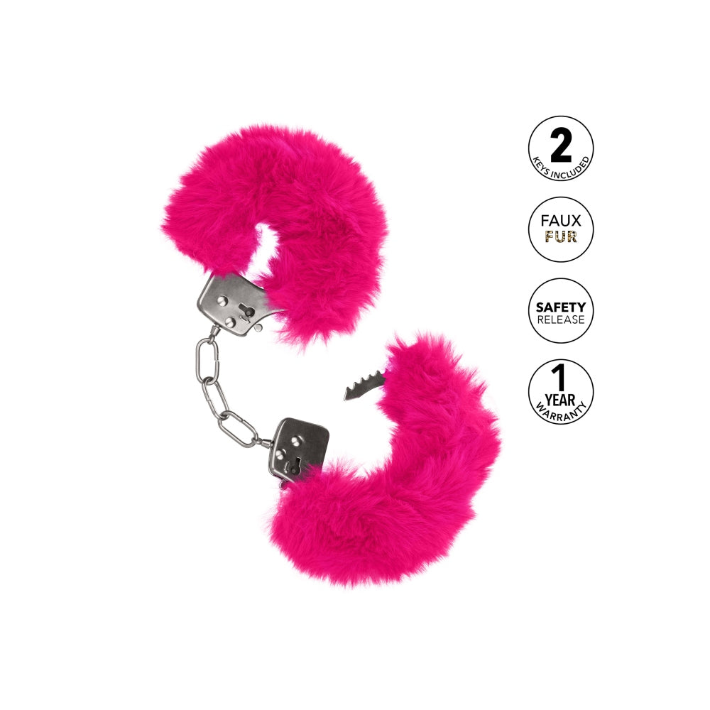 Catuse Pufoase CalExotics Ultra Fluffy Furry Cuffs, cu 2 seturi de chei, pentru adulti, roluri de politist si BDSM - Roz