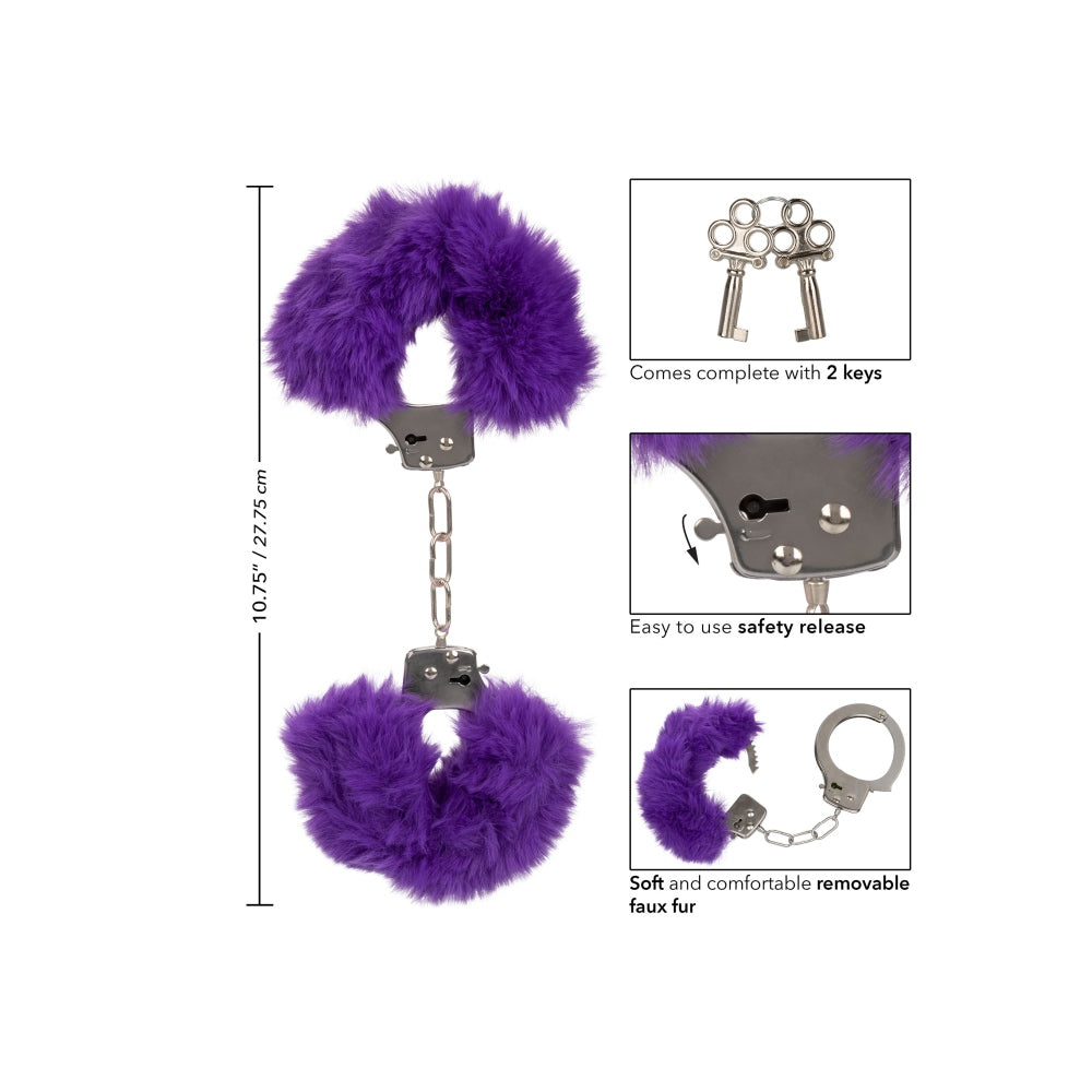 Catuse Pufoase CalExotics Ultra Fluffy Furry Cuffs, cu 2 seturi de chei, pentru adulti, roluri de politist si BDSM - Mov