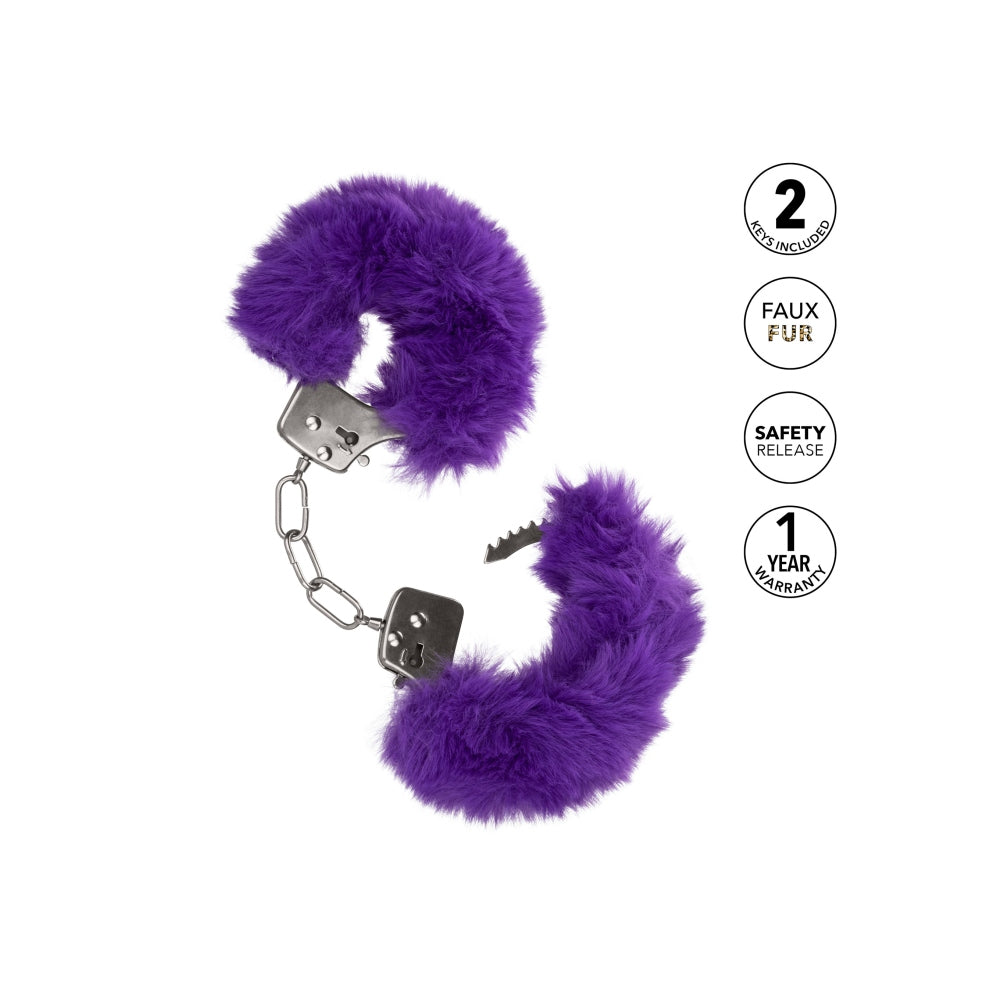 Catuse Pufoase CalExotics Ultra Fluffy Furry Cuffs, cu 2 seturi de chei, pentru adulti, roluri de politist si BDSM - Mov