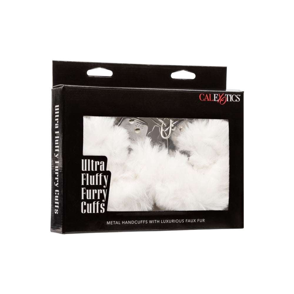 Catuse Pufoase CalExotics Ultra Fluffy Furry Cuffs, cu 2 seturi de chei, pentru adulti, roluri de politist si BDSM - Alb