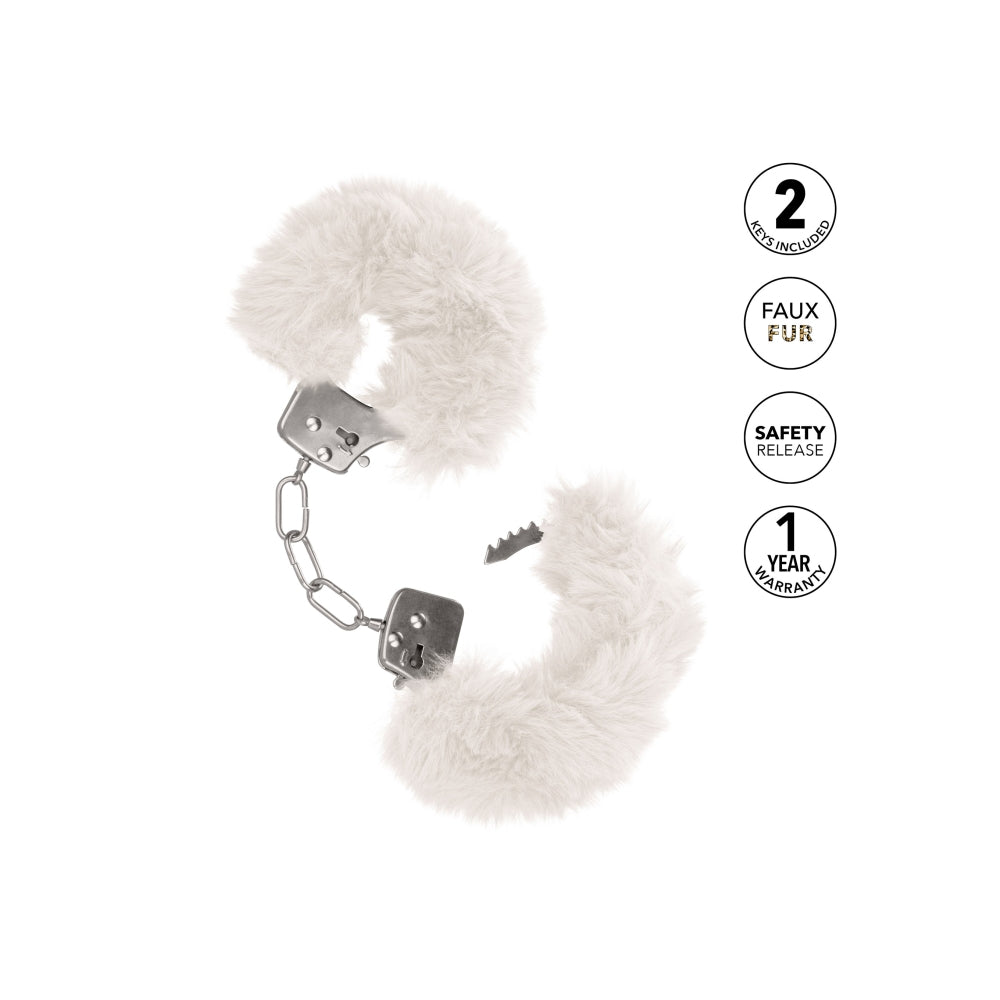 Catuse Pufoase CalExotics Ultra Fluffy Furry Cuffs, cu 2 seturi de chei, pentru adulti, roluri de politist si BDSM - Alb