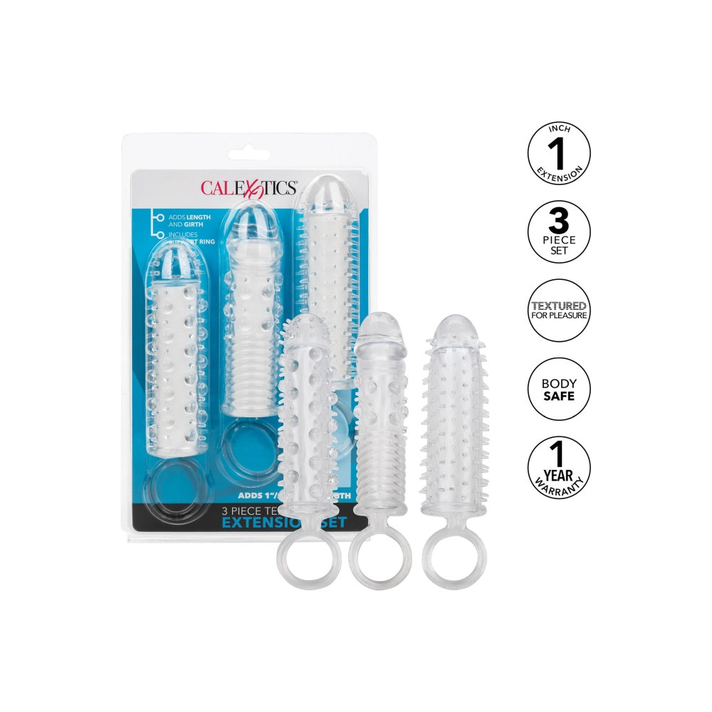 Set 3 Mansoane de Extensie Texturate CalExotics - Crestere Girth si Lungime, Stimulare Intensa