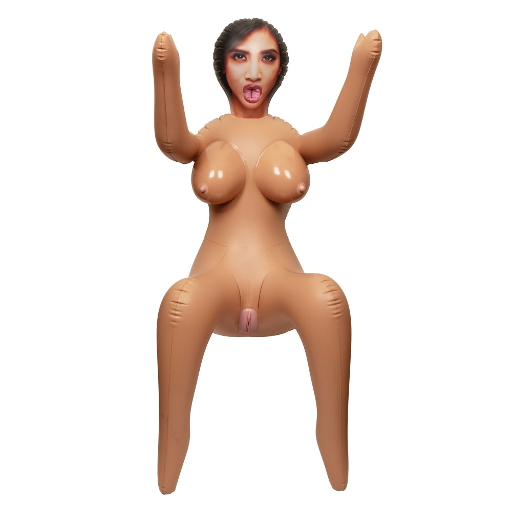 Papusa gonflabila CalExotics Back Door Babe in marime naturala cu 3 orificii placere vagin anus gura