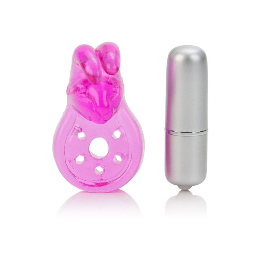 Inel Pentru Penis cu Vibratii CalExotics Micro Vibe Arouser Bunny Roz - include mini vibe detasabil cu 3 Moduri Viteze - Inel elastic pentru erectii mai ferme - ideal pentru cupluri
