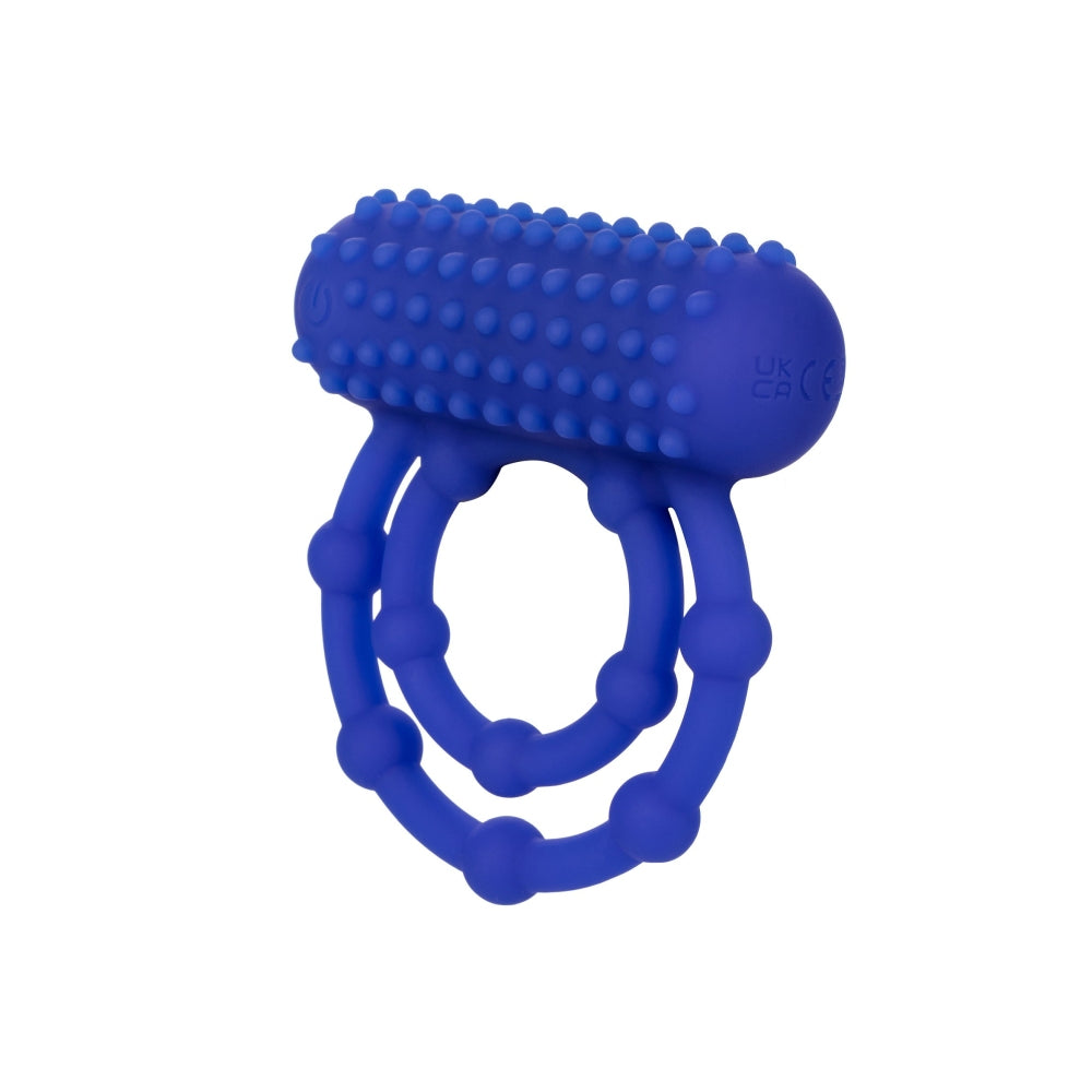 Inel Pentru Penis cu Vibratii CalExotics 10 Beads Maximus - Albastru, silicon sigur pentru corp - 10 bile de placere si suport pentru o erectie puternica - 12 Moduri Vibratii pentru stimulare clitoris - Ideal pentru cupluri