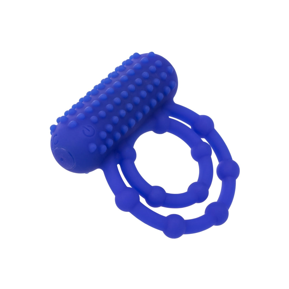 Inel Pentru Penis cu Vibratii CalExotics 10 Beads Maximus - Albastru, silicon sigur pentru corp - 10 bile de placere si suport pentru o erectie puternica - 12 Moduri Vibratii pentru stimulare clitoris - Ideal pentru cupluri