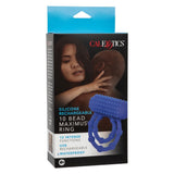 Inel Pentru Penis cu Vibratii CalExotics 10 Beads Maximus - Albastru, silicon sigur pentru corp - 10 bile de placere si suport pentru o erectie puternica - 12 Moduri Vibratii pentru stimulare clitoris - Ideal pentru cupluri