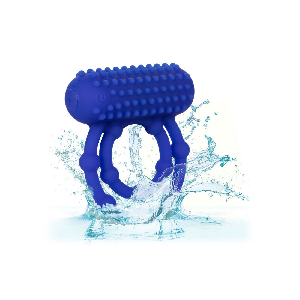 Inel Pentru Penis cu Vibratii CalExotics 10 Beads Maximus - Albastru, silicon sigur pentru corp - 10 bile de placere si suport pentru o erectie puternica - 12 Moduri Vibratii pentru stimulare clitoris - Ideal pentru cupluri