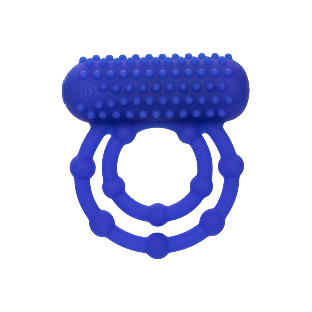 Inel Pentru Penis cu Vibratii CalExotics 10 Beads Maximus - Albastru, silicon sigur pentru corp - 10 bile de placere si suport pentru o erectie puternica - 12 Moduri Vibratii pentru stimulare clitoris - Ideal pentru cupluri