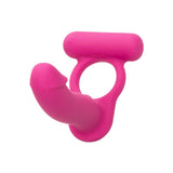 Inel Pentru Penis CalExotics Double Diver cu Dildo Vibrant - 9.5 cm, Roz - Inelul elastic sporeste rezistenta, sonda vibranta stimuleaza clitorisul, iar dildoul ofera o dubla stimulare - 12 Functii de vibratie, rezistent la apa, reincarcabil