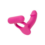 Inel Pentru Penis CalExotics Double Diver cu Dildo Vibrant - 9.5 cm, Roz - Inelul elastic sporeste rezistenta, sonda vibranta stimuleaza clitorisul, iar dildoul ofera o dubla stimulare - 12 Functii de vibratie, rezistent la apa, reincarcabil