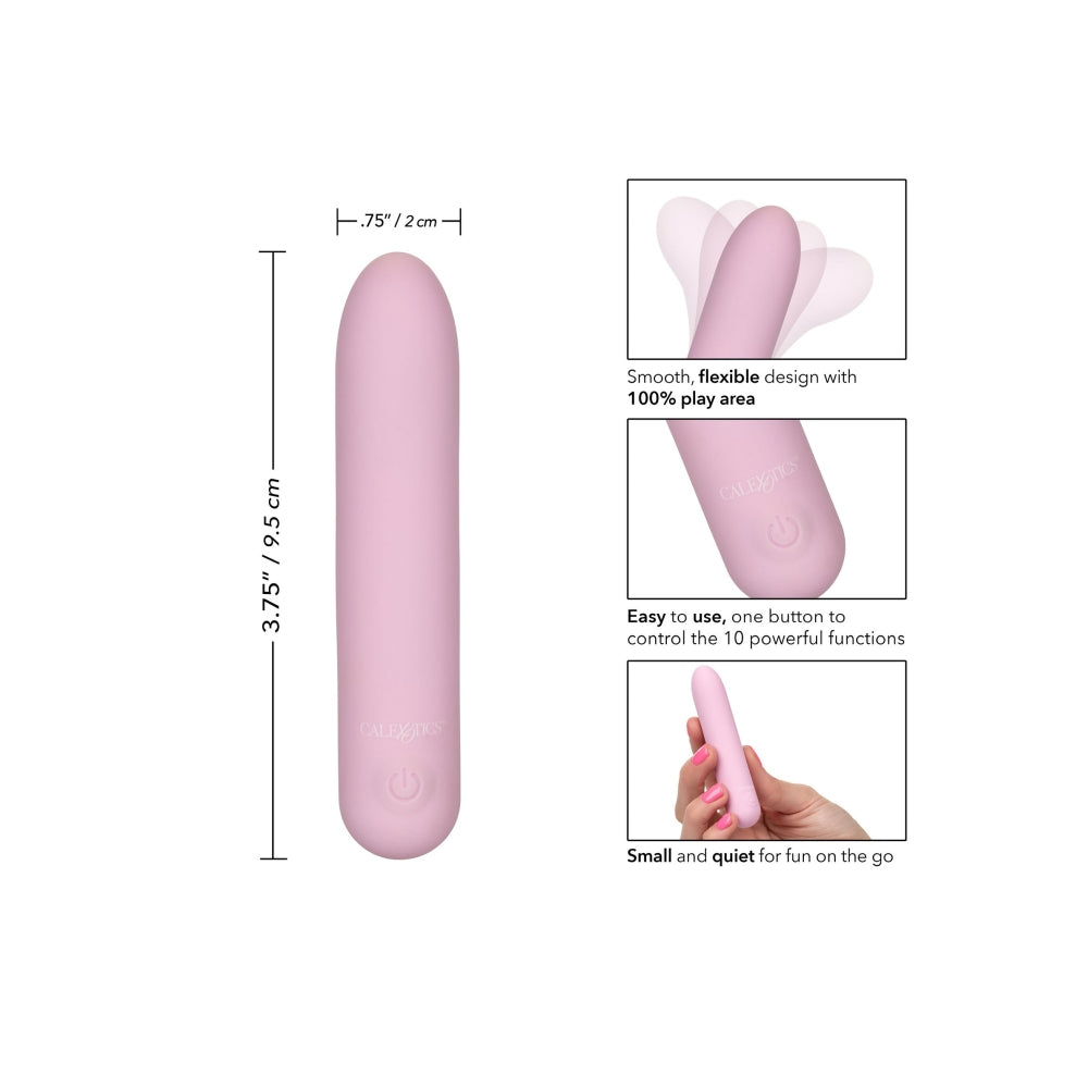 Mini vibrator Slay #CharmMe CalExotics din silicon cu 10 functii vibratii intense, reincarcabil si rezistent la apa, roz