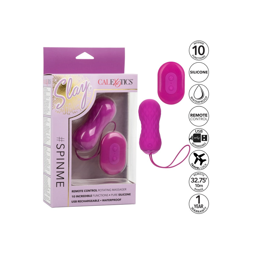 Vibrator Masator din silicon CalExotics Slay SpinMe cu rotatie, control de la distanta si 10 functii vibratie, roz