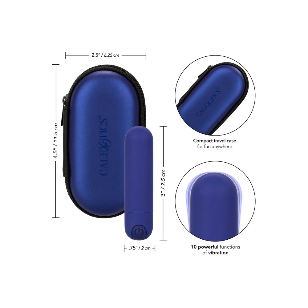 Mini vibrator CalExotics Rechargeable Hideaway Bullet cu 10 functii vibratii si carcasa de transport discreta, Albastru