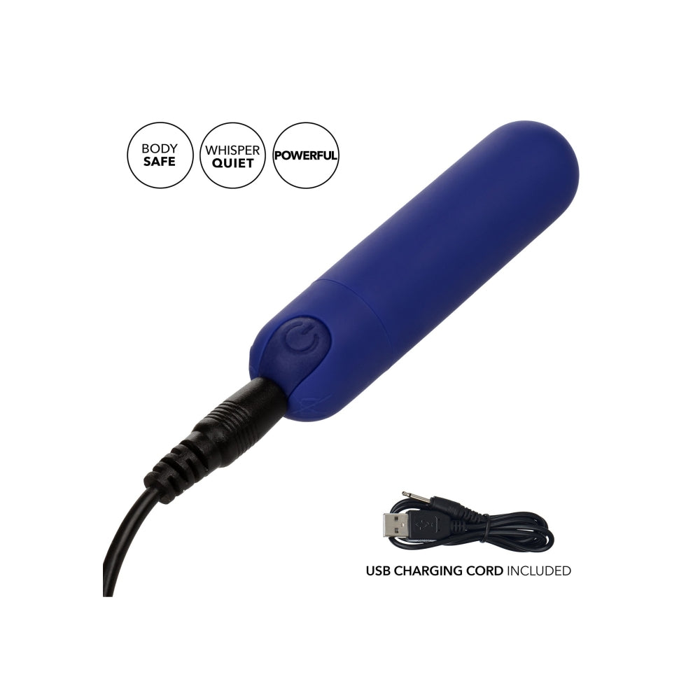 Mini vibrator CalExotics Rechargeable Hideaway Bullet cu 10 functii vibratii si carcasa de transport discreta, Albastru