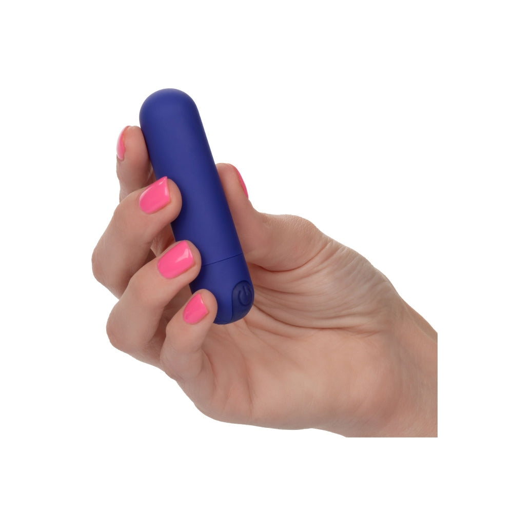 Mini vibrator CalExotics Rechargeable Hideaway Bullet cu 10 functii vibratii si carcasa de transport discreta, Albastru