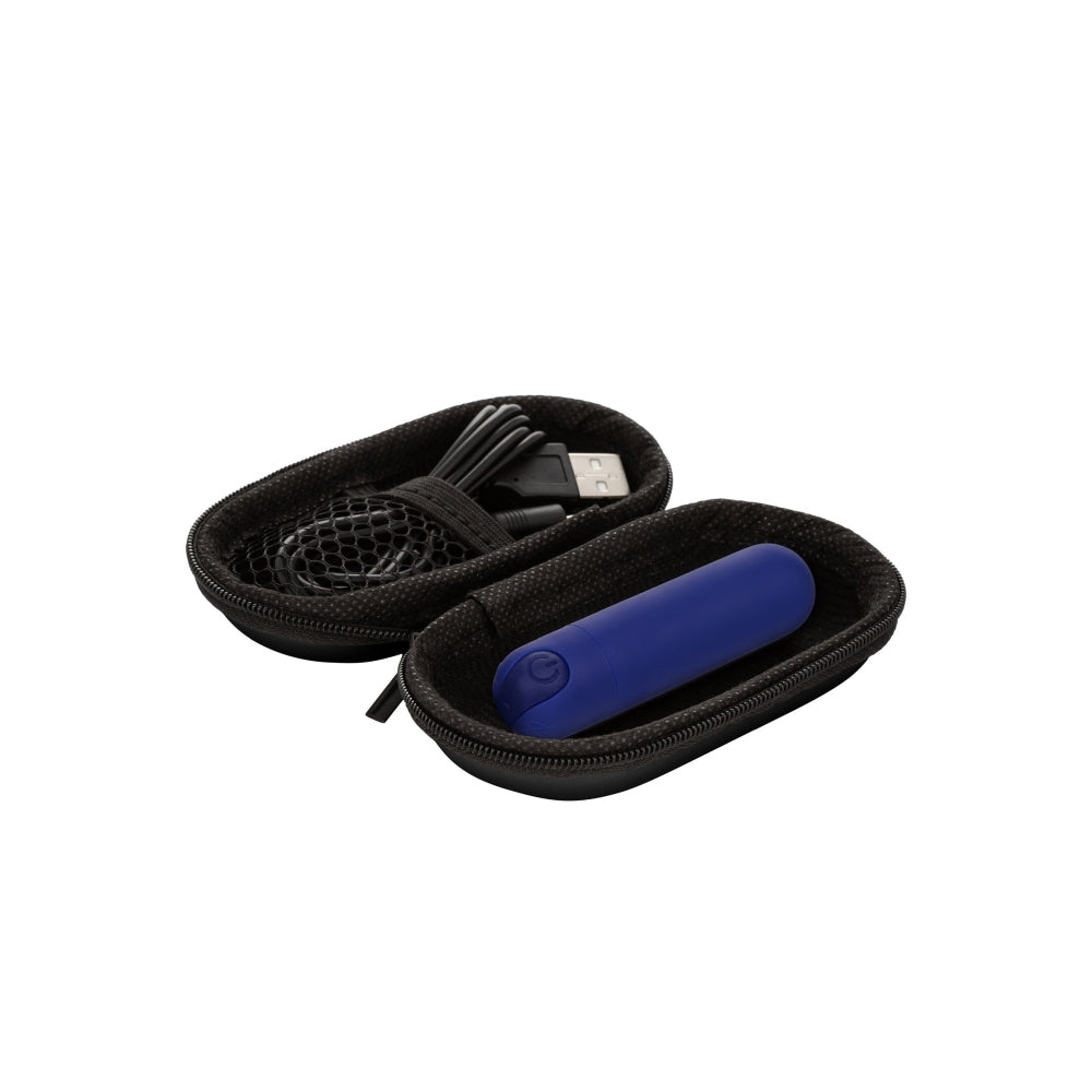Mini vibrator CalExotics Rechargeable Hideaway Bullet cu 10 functii vibratii si carcasa de transport discreta, Albastru