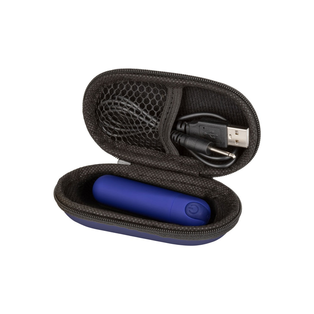 Mini vibrator CalExotics Rechargeable Hideaway Bullet cu 10 functii vibratii si carcasa de transport discreta, Albastru