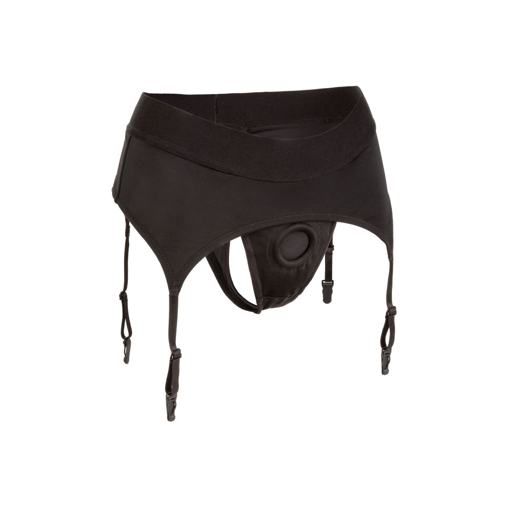 Strap-on Tanga CalExotics cu Jartiere S/M - Centura extra-lata si design ajustabil - usor de curatat, lavabil la masina de spalat - compatibil cu diverse dildo-uri