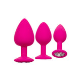 Dopuri Anale cu Baza Bijuterie CalExotics Cheeky Gems - Set 3 Dimensiuni, Silicon Neted, roz