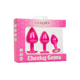 Dopuri Anale cu Baza Bijuterie CalExotics Cheeky Gems - Set 3 Dimensiuni, Silicon Neted, roz