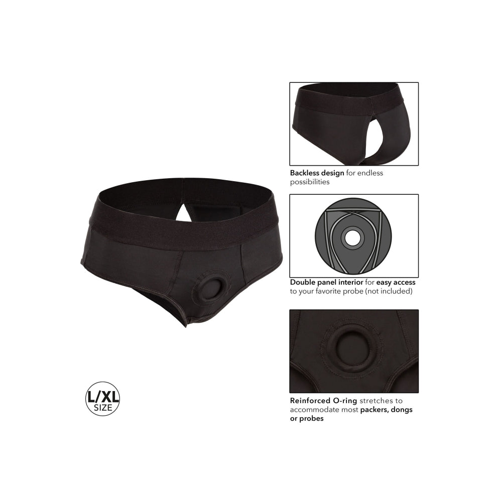 Boxeri Strap-on CalExotics Backless XXL/3XL - ham tip boxeri deschis la spate, conceput pentru confort - Inel O intarit, compatibil cu diverse dildo-uri - Usor de intretinut, lavabil la masina