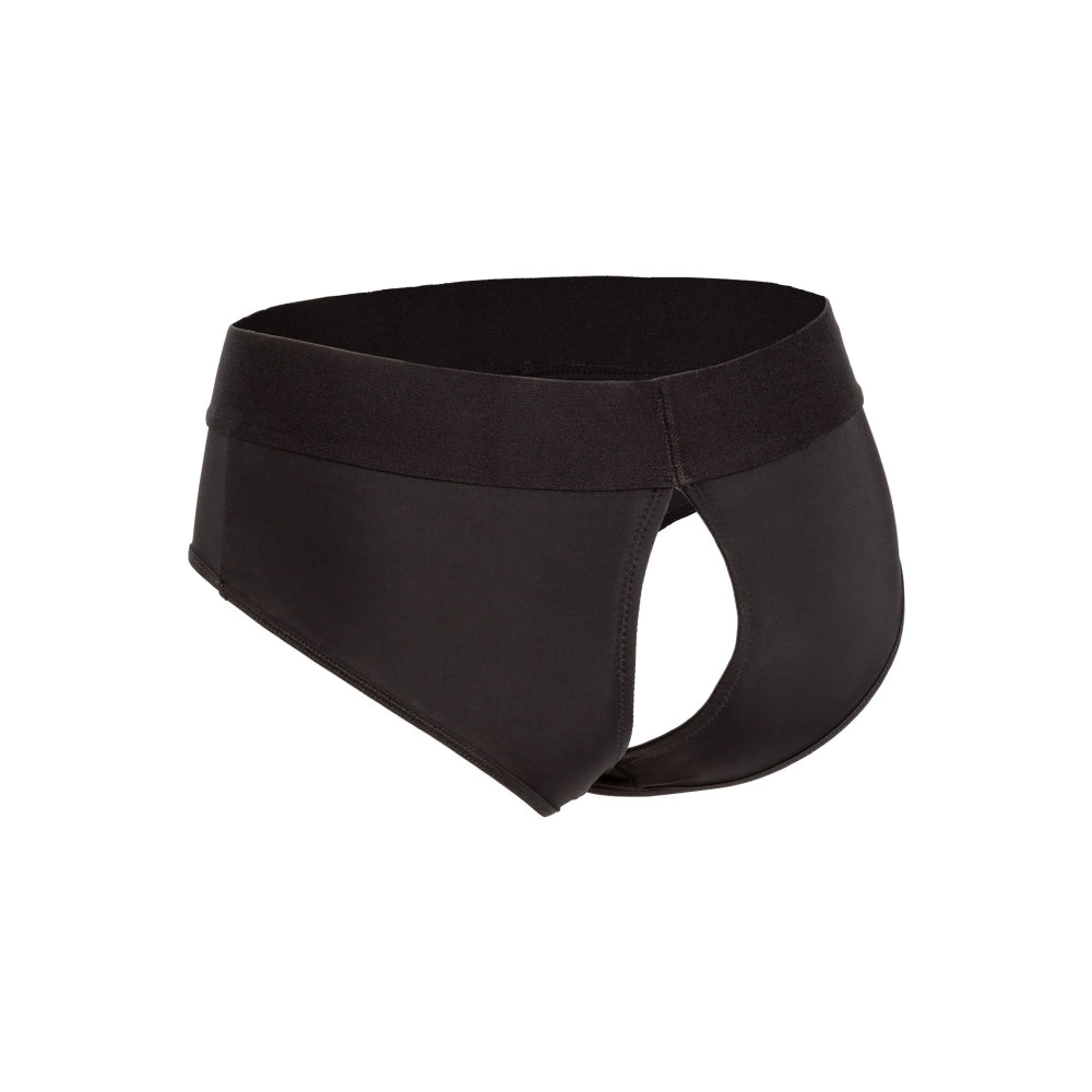 Boxeri Strap-on CalExotics Backless S/M - ham tip boxeri deschis la spate, conceput pentru confort - Inel O intarit, compatibil cu diverse dildo-uri - Usor de intretinut, lavabil la masina