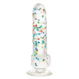 Dildo Realistic cu confetti in forma de inimoare CalExotics Naughty Bits - 20 cm, Transparent - baza cu ventuza puternica, compatibila cu hamuri strap-on