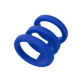 Inel triplu pentru penis CalExotics Admiral din silicon lichid cu suport multi-inele pentru rezistenta si stimulare, albastru