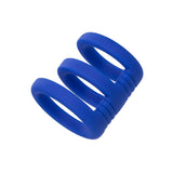 Inel triplu pentru penis CalExotics Admiral din silicon lichid cu suport multi-inele pentru rezistenta si stimulare, albastru