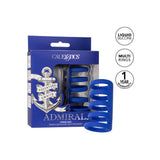 Inel cvintuplu pentru penis CalExotics Admiral din silicon lichid cu suport multi-inele pentru rezistenta si stimulare, albastru