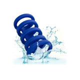 Inel cvintuplu pentru penis CalExotics Admiral din silicon lichid cu suport multi-inele pentru rezistenta si stimulare, albastru