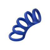 Inel cvintuplu pentru penis CalExotics Admiral din silicon lichid cu suport multi-inele pentru rezistenta si stimulare, albastru