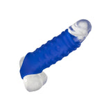 Manson Penis Admiral Beaded Albastru - Material din silicon lichid, ultra elastic si confortabil - creste grosimea si suportul - texturat cu bilute