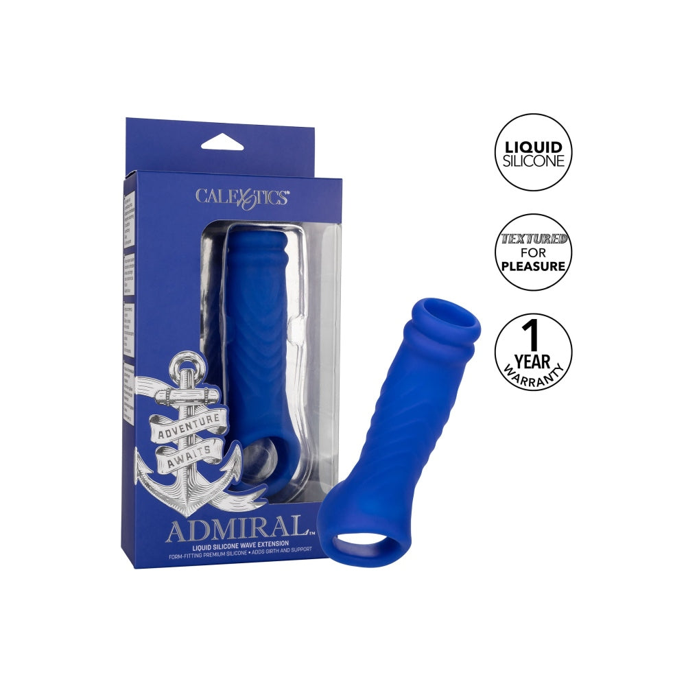 Manson Penis Admiral Wave Albastru - Material din silicon lichid, ultra elastic si confortabil - creste grosimea si suportul - texturat cu valuri