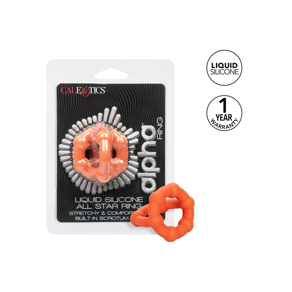 Inel pentru penis cu suport scrotal CalExotics Alpha Liquid Silicone All Star din silicon lichid elastic
